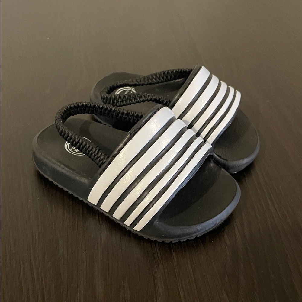 Toddler Size 3 Adidas lookalike Black and White Slide Sandals